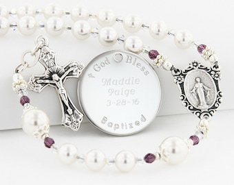 Baptism Rosary, Girl Rosary, Baptism Gift, Christening Gift, Personalized Rosary Beads, Catholic Jewelry, White & Amethyst DarlingWabWC2c