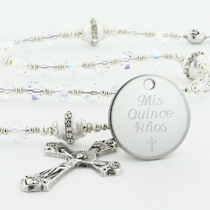 Quinceanera Rosary, Personalized Rosary for Quince Anos, Quinceanera Jewelry, Catholic Rosary Beads, Crystal Rosary for Sweet 15, RegalC4CPp