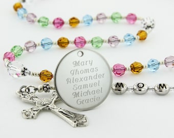 Personalized Mother's Rosary, Custom Rosaries for Mom or Grandma for Birthday Gift or Mother's Day, Family Rosary, TMOMoQueenBCC4c