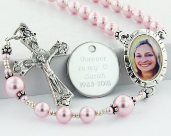 Memorial Rosary, Memorial Gift, Photo Rosary Beads, Picture in Catholic Rosary for Funeral, Personalized Rosary, Custom Rosary, PMemoryPPp