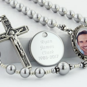 Memorial Rosary with Photo, Personalized Rosary, Catholic Rosary Beads, Memorial Gift, Memory Jewelry, Custom Rosary for Funeral, PMemoryGGp