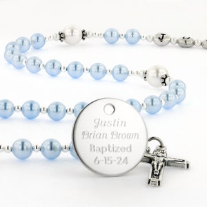 Baptism Boy Rosary, Personalized Rosary, Baptism Gift, Christening Gift, Christening Rosary, Baby Rosary, Blue & White Rosary, SweetLBWp