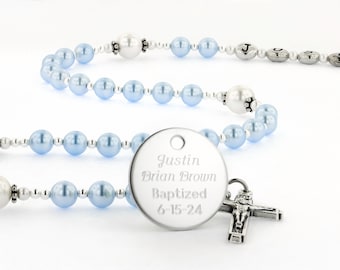 Baptism Boy Rosary, Personalized Rosary, Baptism Gift, Christening Gift, Christening Rosary, Baby Rosary, Blue & White Rosary, SweetLBWp