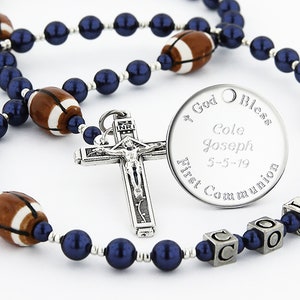 First Communion Rosary with Footballs, Boys Communion Gift, Communion Beads, Sports Rosary, Personalized Rosary, Rosary Beads, FootballDB