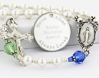 Mothers Rosary Beads, Personalized Rosary, Custom Birthstone Rosary, Catholic Family Rosary For Mom Or Grandma, Catholic Engraved Gift