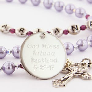 Baptism Girls Rosary, Christening Gift, Engraved Baptism Gift, Personalized Rosary, Custom Rosary Beads, Pale Purple Rosary, DarlingLabLCc