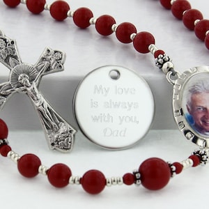 Memorial Rosary, Personalized Rosary, Memory Rosary, Photo Rosary, Picture Rosary, Rosary Beads, Rosary, Memorial Gift, PMemoryRedRedp