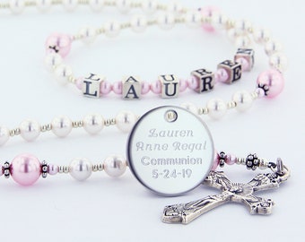 First Communion Girls Rosary, First Holy Communion Gift, Personalized Rosary, Communion Beads with Chalice, White Rosary Bead, CheerWPp