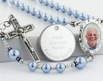 Memorial Rosary, Personalized Rosary, Photo Rosary, Memory Rosary, Memorial Gift, Rosary Beads, Bereavement Sympathy Gift , PMemoryLBLBp
