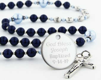 Baptism Boy Rosary, Personalized Rosary, Baptism Gift, Christening Gift, Christening Rosary, Baby Rosary Beads, Blue Rosary, SweetDBLBp