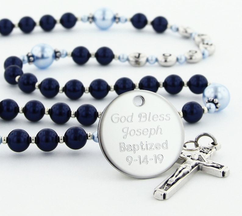 Baptism Boy Rosary, Personalized Rosary, Baptism Gift, Christening Gift, Christening Rosary, Baby Rosary Beads, Blue Rosary, SweetDBLBp 