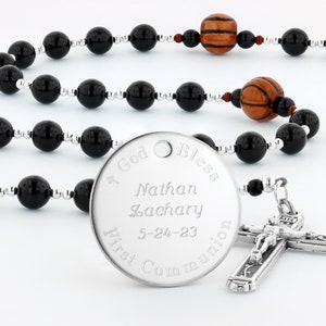 First Communion Rosary with Basketballs, Boy Rosary, Sport Rosary, Boy Communion Gift, Personalized Rosary, Rosary Beads, BasketballBl