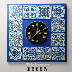 Grande RELÓGIO DE PAREDE * RELÓGIO DE PAREDE DE ESTILO MARROQUINO * Imitação de azulejos de cerâmica * Design de parede de arte original