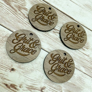 Wood Circle Round Engraved Grit & Grace Earring Blanks, Finished Walnut Blank, DIY Jewelry Making