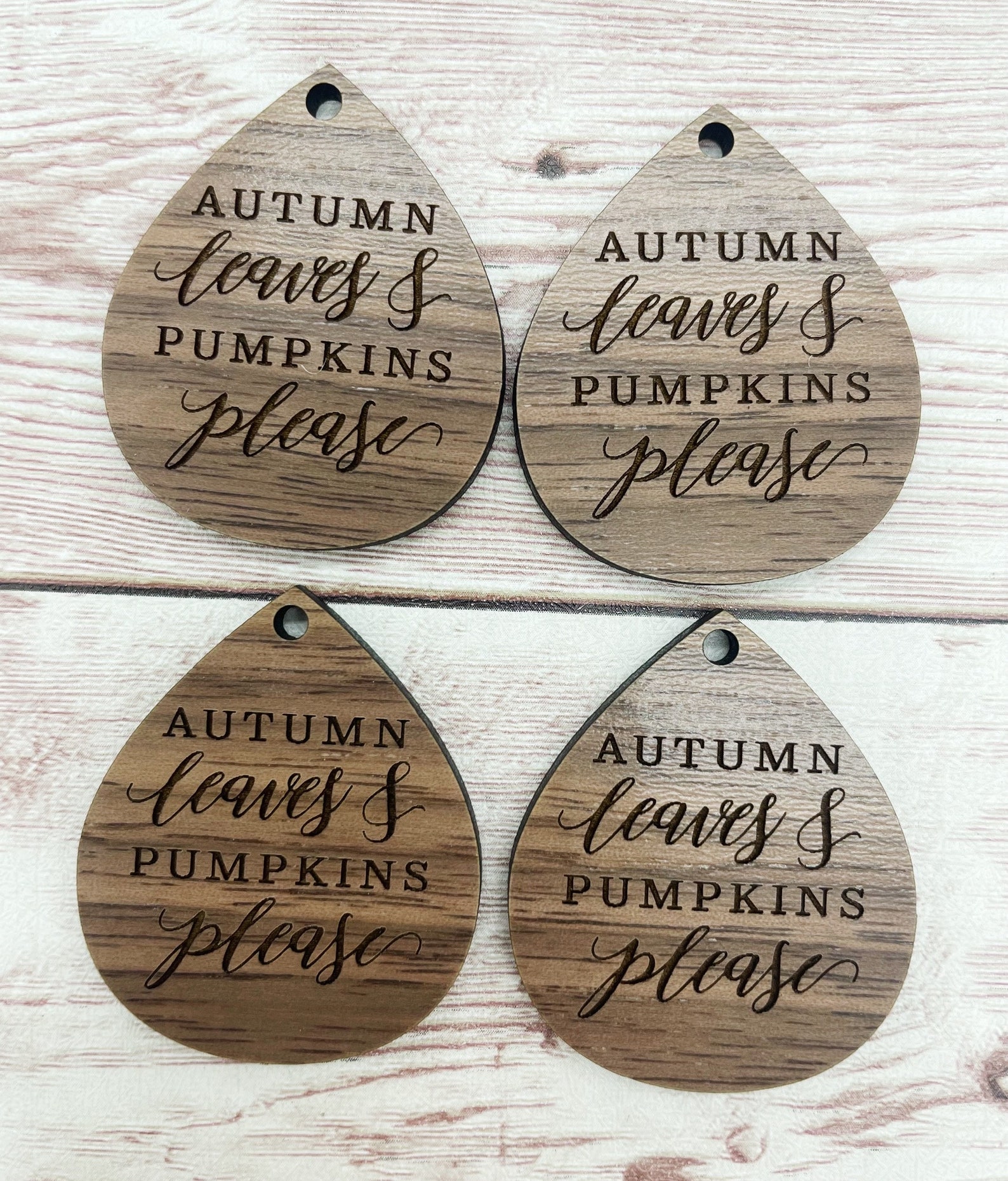 Wood Teardrop Engraved Autumn Leaves and Pumpkins Earring Blanks ...