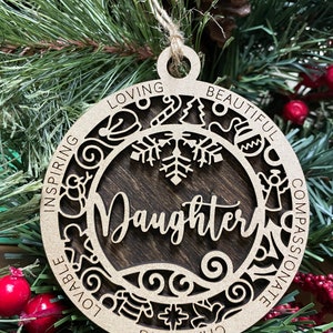 Daughter Christmas Ornament, Wood Ornament, Holiday Christmas Gift, Laser Cut Engraved