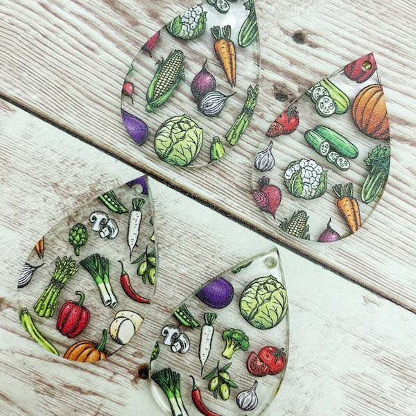 Vegetable Veggie Print Acrylic Teardrop Earring Blanks, DIY Jewelry Making