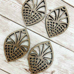 Wood Intricate Cut Teardrop #2 Earring Blanks, Finished Walnut Blank, DIY Jewelry Making