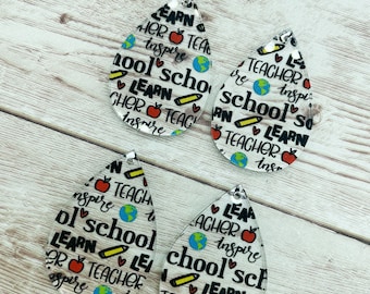 Patterned Teacher School Acrylic Teardrop Earring Blanks, DIY Jewelry Making