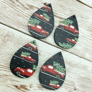 Patterned Christmas Vintage Truck Print Teardrop Earring Blanks, DIY Jewelry Making