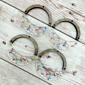 Patterned Christmas Light Acrylic and Wood Arch Crescent Earring Blanks, DIY Jewelry Making