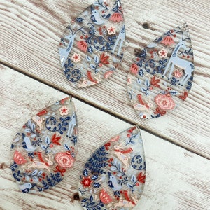 Patterned Christmas Forest Print Acrylic Teardrop Earring Blanks, DIY Jewelry Making