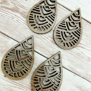 Wood Intricate Cut Teardrop Earring Blanks, Finished Walnut Blank, DIY Jewelry Making