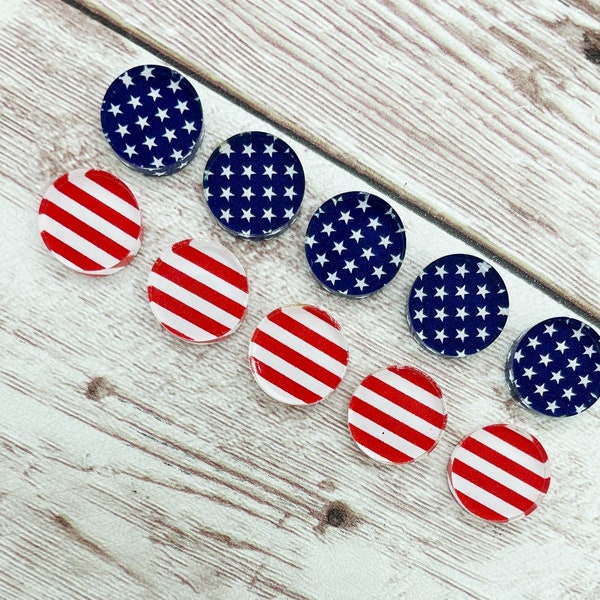 Patriotic Acrylic Stars and Stripes 4th of July Stud Earring Blanks Set of 5 Pair DIY Jewelry Making