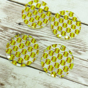 Patterned Softball Acrylic Round Earring Blanks, DIY Jewelry Making