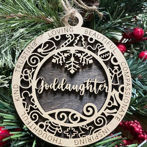 Goddaughter Christmas Ornament, Wood Ornament, Holiday Christmas Gift, Laser Cut Engraved