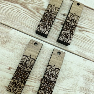 Wood Bar Engraved Mandala Earring Blanks, Finished Walnut Blank, DIY Jewelry Making