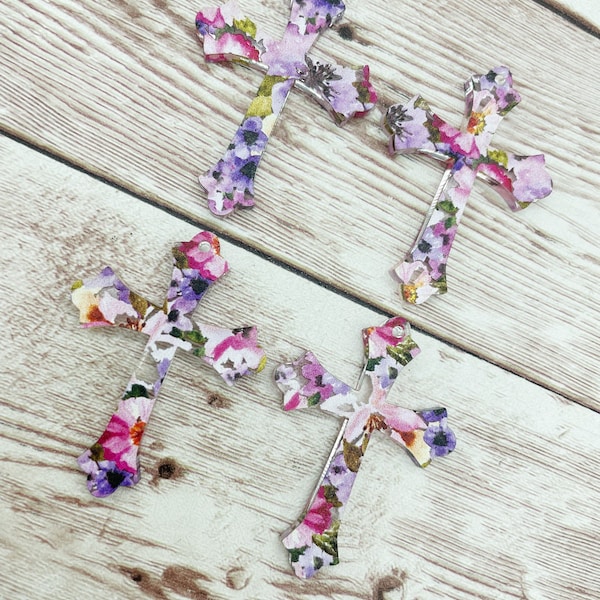 Patterned Pink Purple Floral Acrylic Cross Earring Blanks, DIY Jewelry Making