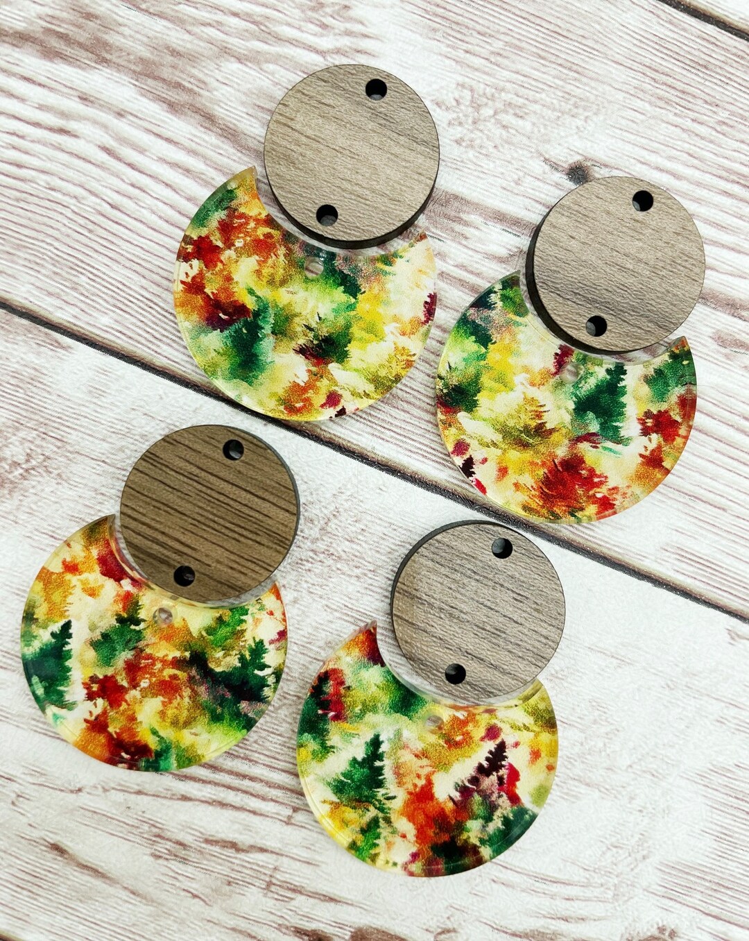 Patterned Fall Tree Forest Acrylic and Wood Circle Set Earring Blanks ...