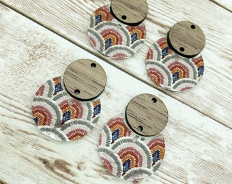 Patterned Boho Acrylic and Wood Circle Set Earring Blanks, DIY Jewelry Making