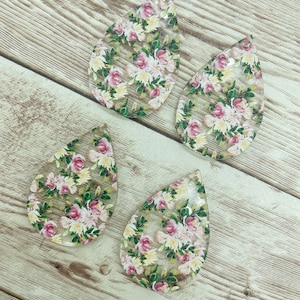 Patterned Floral Print Acrylic Teardrop Earring Blanks, DIY Jewelry Making