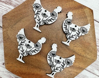 Engraved Floral Chicken Linen Print Acrylic Earring Blanks, DIY Jewelry Making