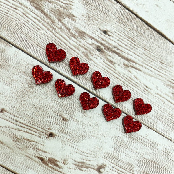 Red Glitter Heart Acrylic Stud Earring Blanks Set of 5 Pair DIY Jewelry Making