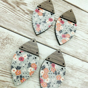 Patterned Grey Floral Acrylic and Walnut Wood, DIY Jewelry Making