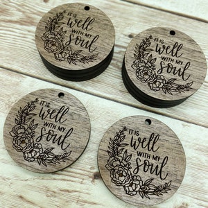 Wood Circle Engraved Well With My Soul Earring Blanks, Finished Walnut Blank, DIY Jewelry Making