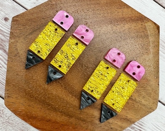 Gold Linen Shimmer Pencil Teacher Earring Blanks, DIY Jewelry Making