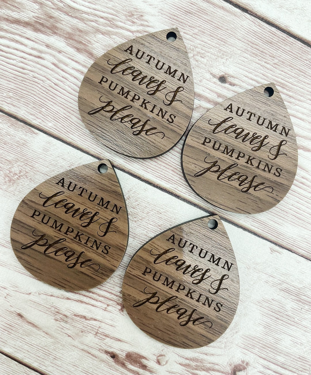 Wood Teardrop Engraved Autumn Leaves and Pumpkins Earring Blanks ...