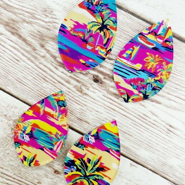 Patterned Tropical Beach Summer Print Acrylic Teardrop Earring Blanks, DIY Jewelry Making