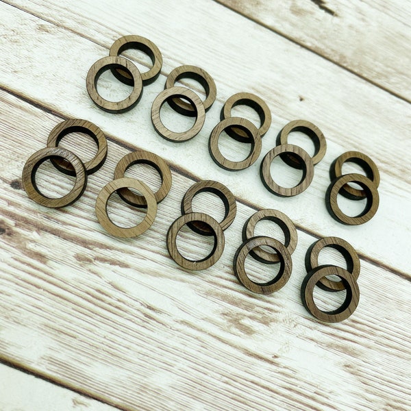 Wood Hollow Circle Earring Connectors Set of 10 Pair, Finished Walnut Blank, DIY Jewelry Making