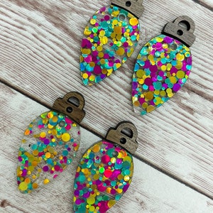 Christmas Glitter Dot Lightbulb Acrylic and Wood Connector Set Earring Blanks, DIY Jewelry Making