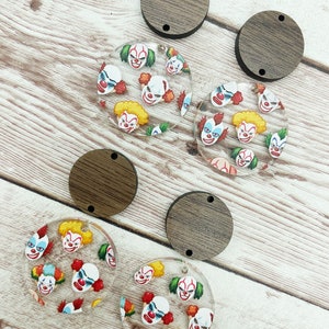 Scary Clown Acrylic and Wood Circle Set Halloween Earring Blanks, DIY Jewelry Making