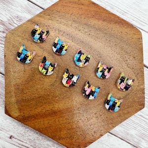 Mini Cat Print Cat Head Animal Stud Earring Blanks Set of 5 Pair DIY Jewelry Making