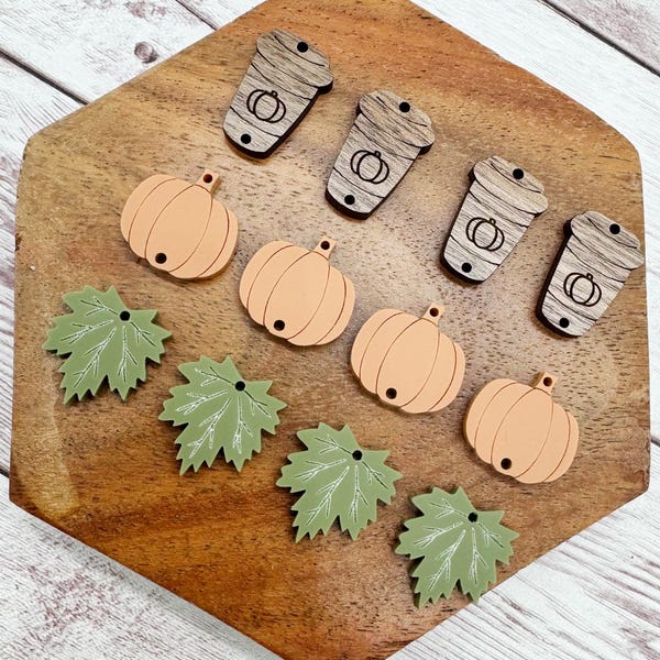 Fall Engraved Pumpkin Spice Coffee Trio Acrylic and Wood Earring Blank Set, DIY Jewelry Making