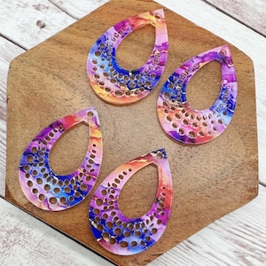 Ink Flow Print Acrylic Open Dot Teardrop Earring Blanks, DIY Jewelry Making