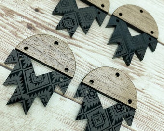 Patterned Aztec Acrylic and Wood Earring Blanks, DIY Jewelry Making