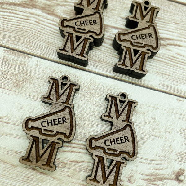 Wood Engraved Cheer Mom Sports Earring Blanks, Finished Walnut Blank, DIY Jewelry Making